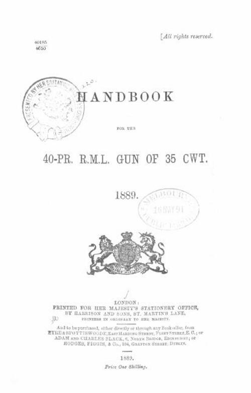 Handbook for the 40-pr R.M.L. gun of 35 cwt (1889)